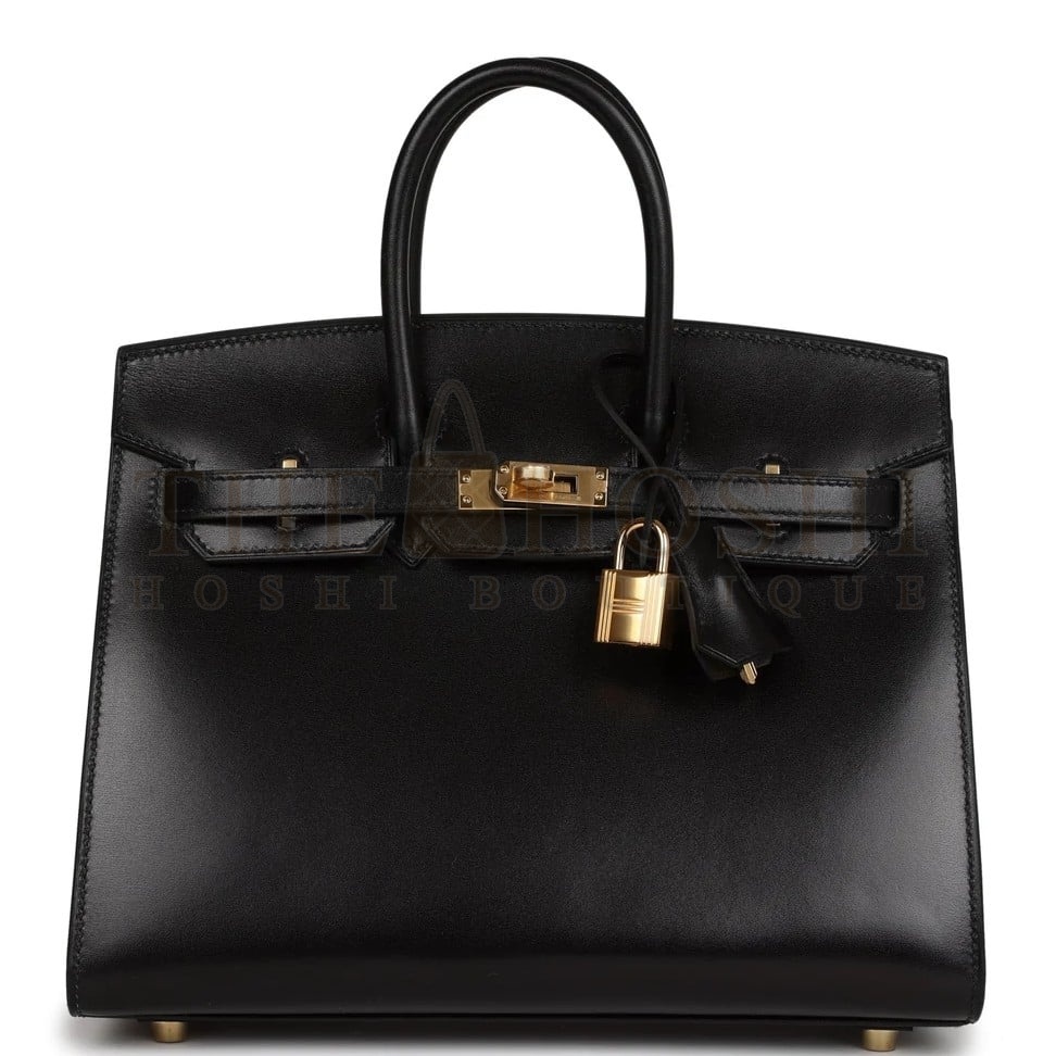 H**me5 Birkin 25 Sellier Handmade Bag In Black Box Calfskin Master Quality