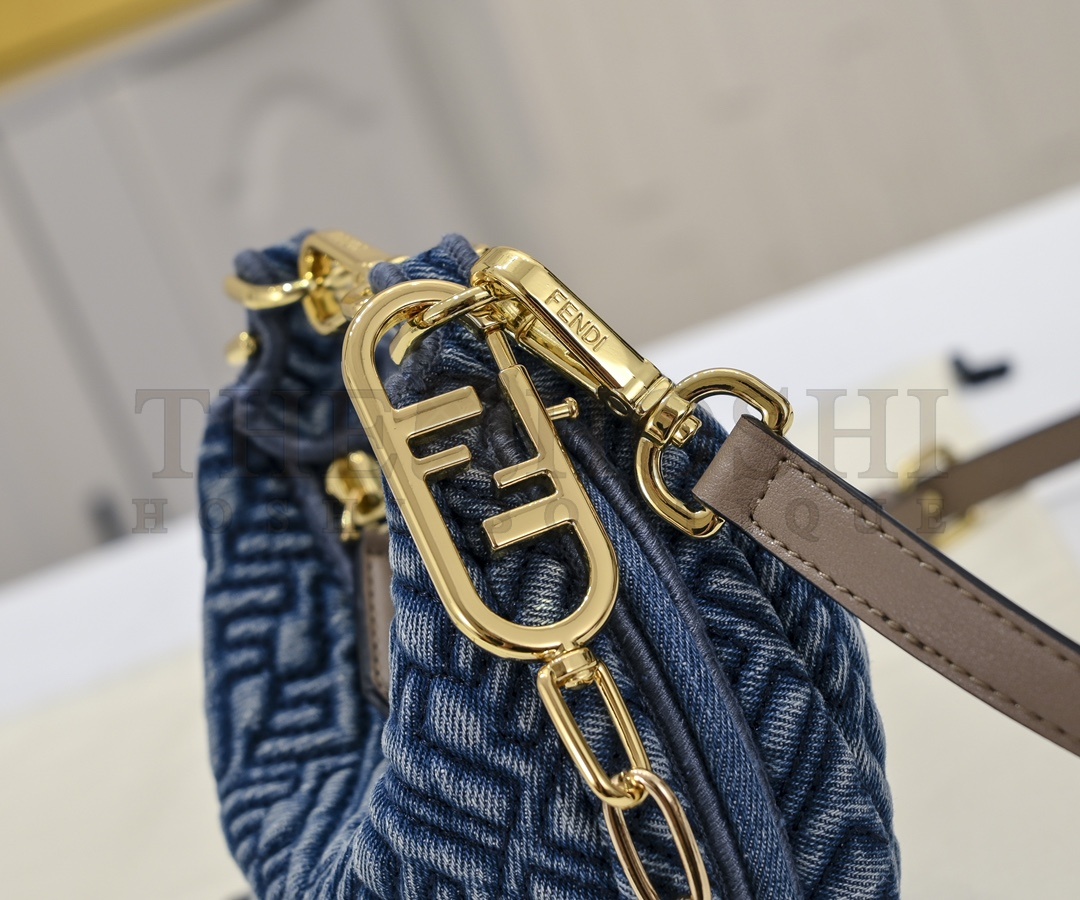 F**di FF Moon Shape Shoulder Bag Blue Denim 16.5x14x5cm Master Quality