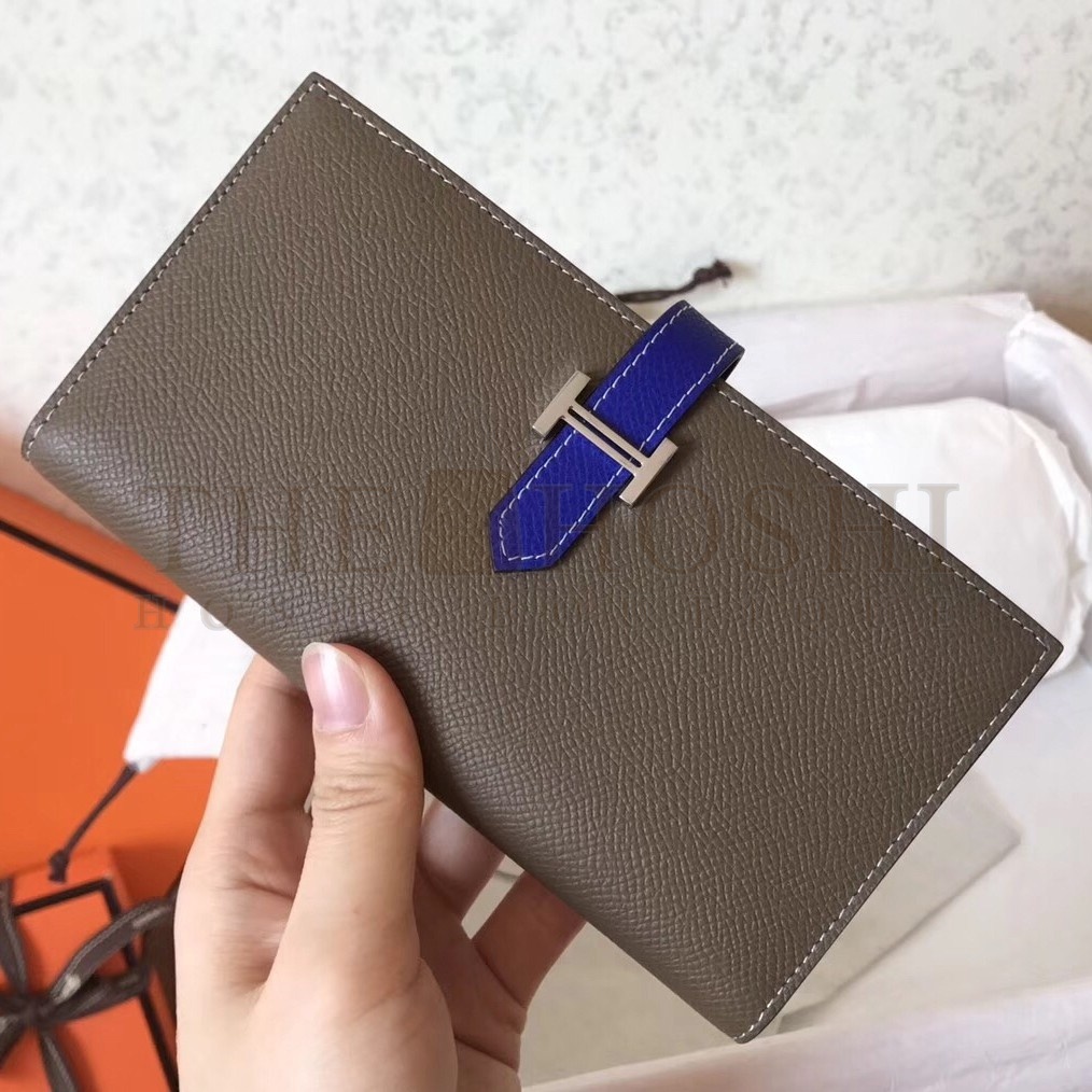 H**me5 Bi-Color Epsom Bearn Wallet Taupe/Electric Blue Master Quality