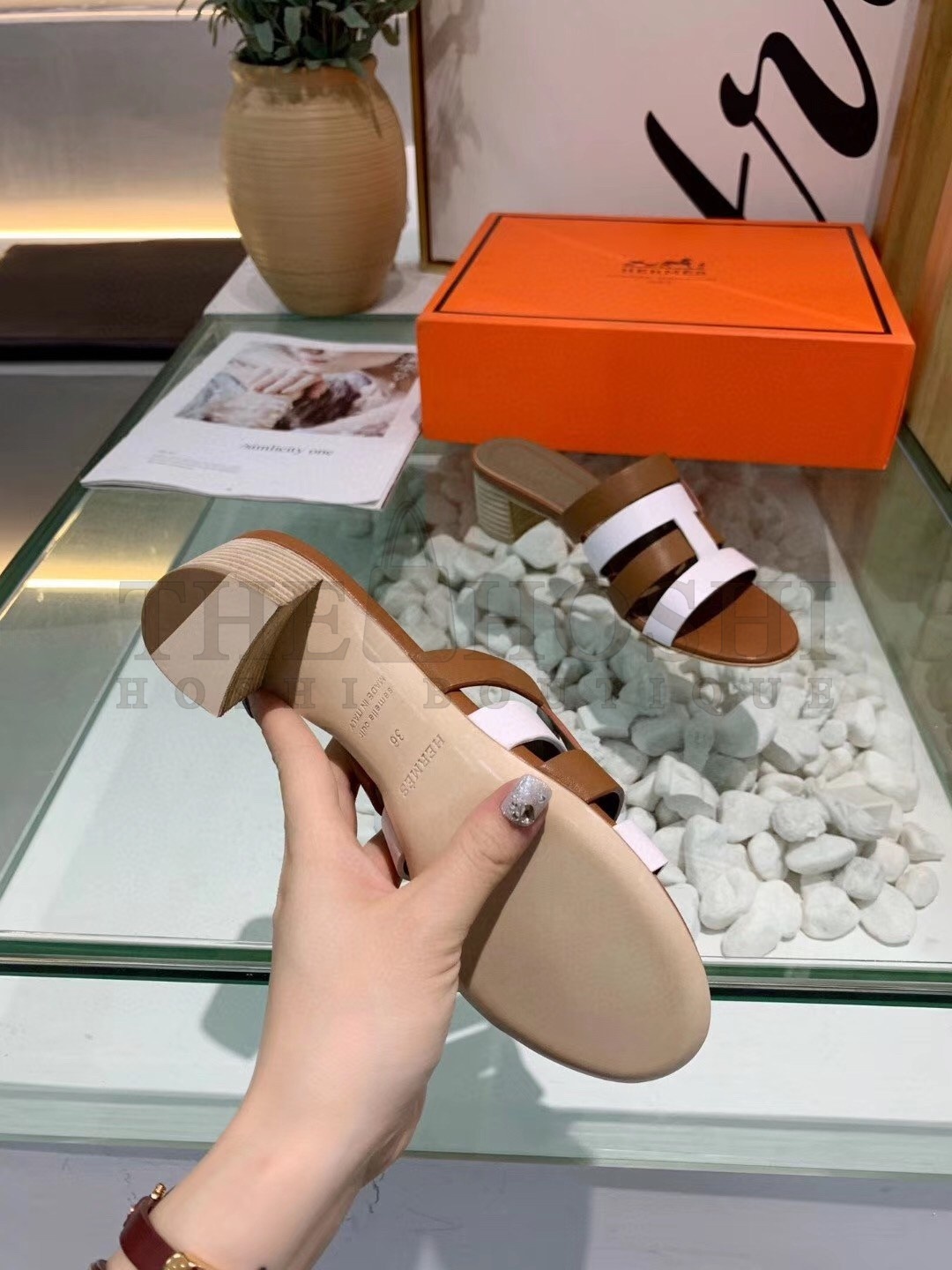 H**me5 Amica 5mm Sandals In Brown/White Calfskin Master Quality