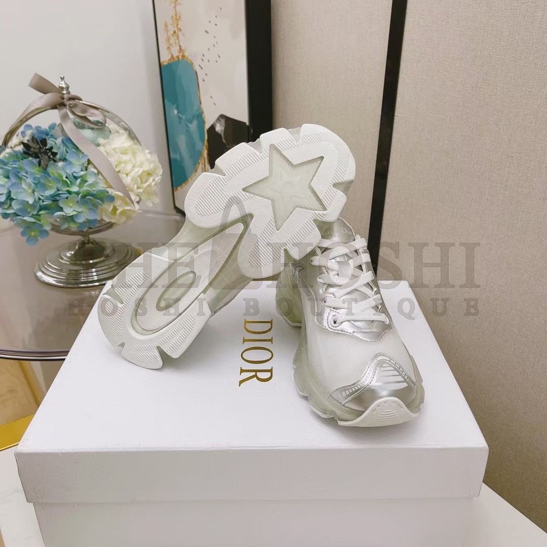 D10r Vibe Sneakers In White Mesh and Silver Leather Master Quality