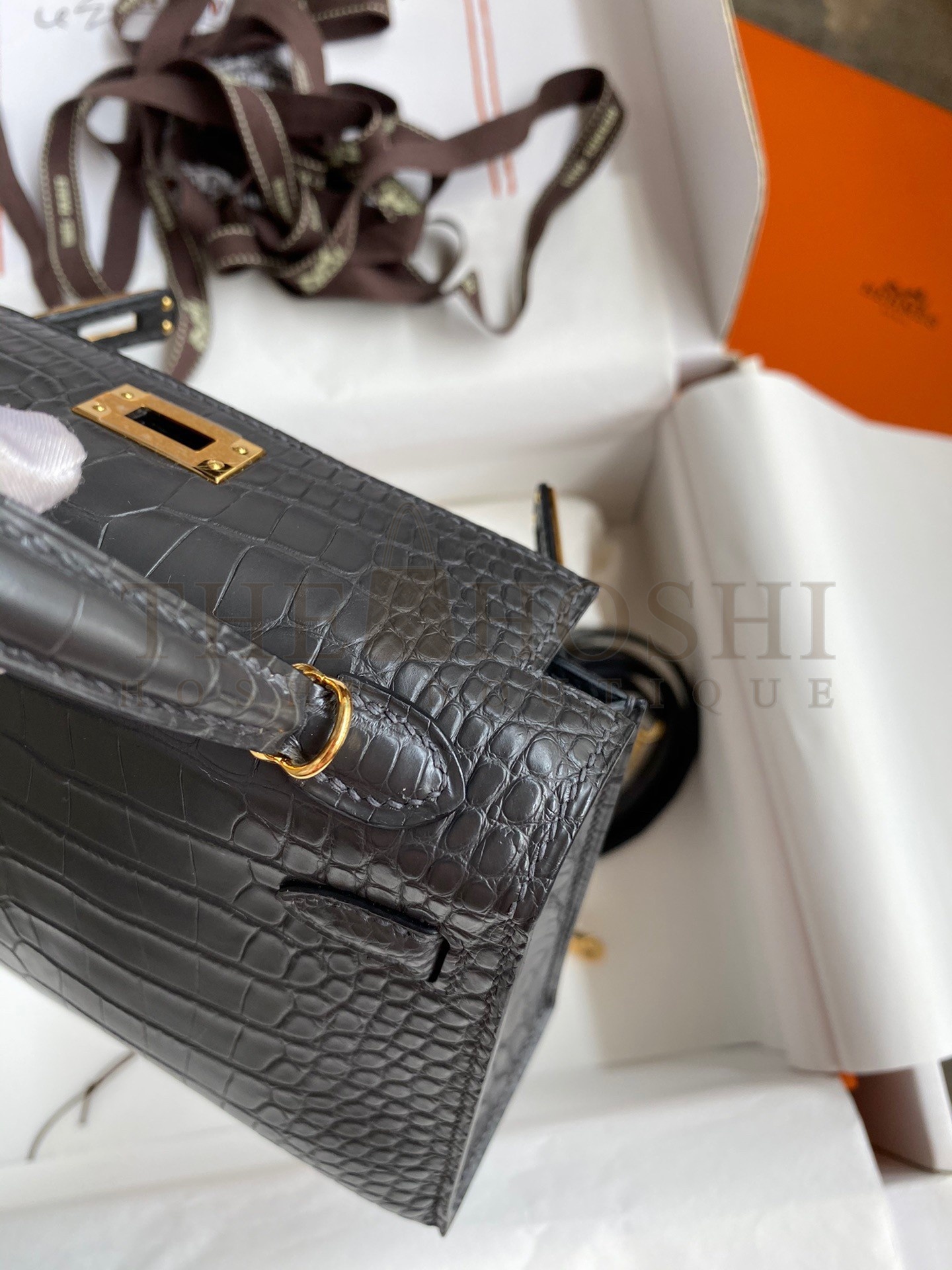 H**me5 Kelly Mini II Sellier Handmade Bag In Graphite Matte Alligator Leather Master Quality