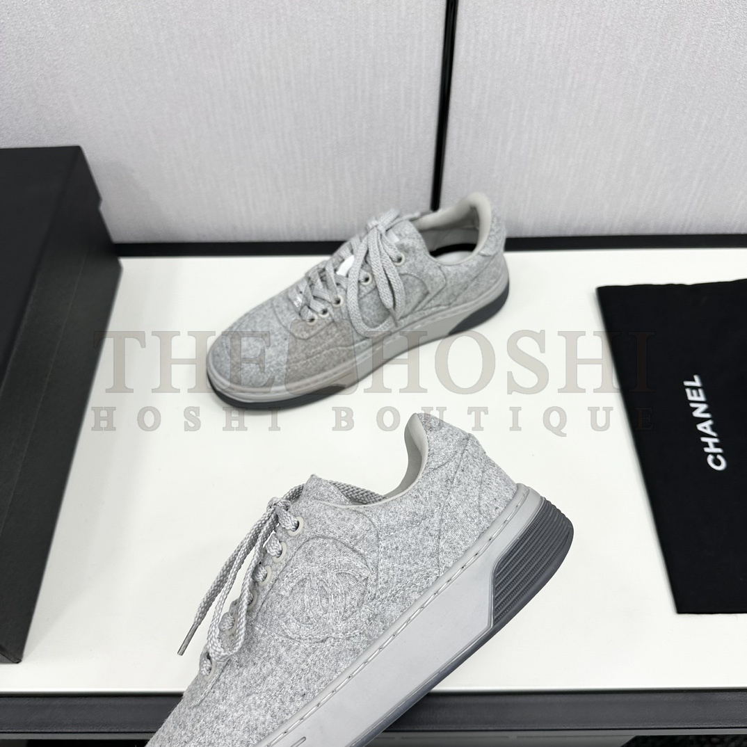 Ch**el - Wool & Mixed FibresLight Grey Low Top Sneakers Master Quality