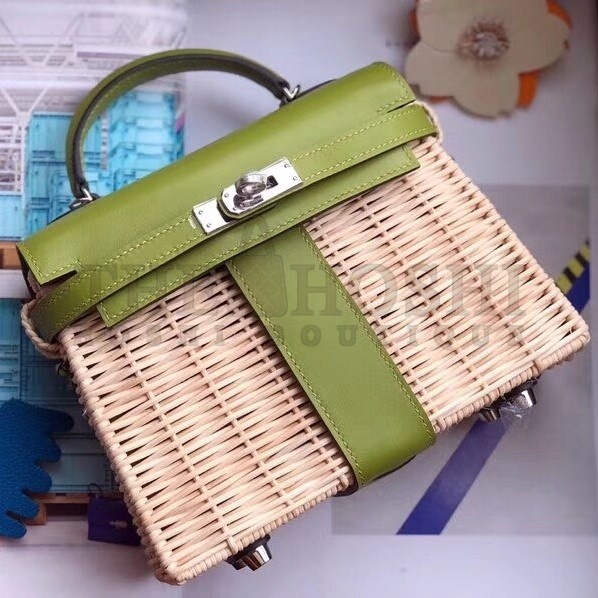 H**me5 Green Picnic Kelly Mini 20cm Wicker Bag Master Quality