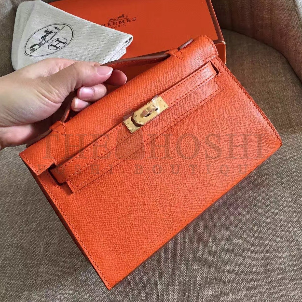 H**me5 Orange Kelly Pochette Epsom Handmade Bag Master Quality