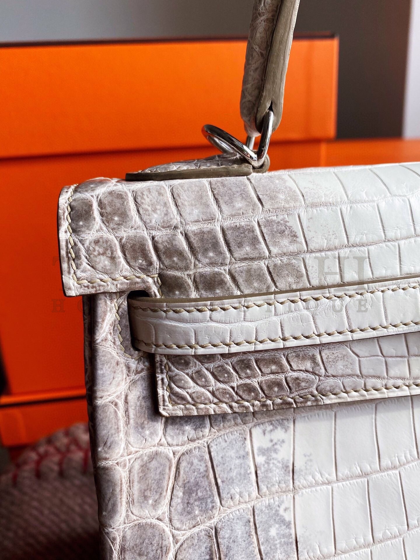 H**me5 Kelly Retourne 25 Handmade Bag In Himalaya Crocodile Niloticus Skin Master Quality