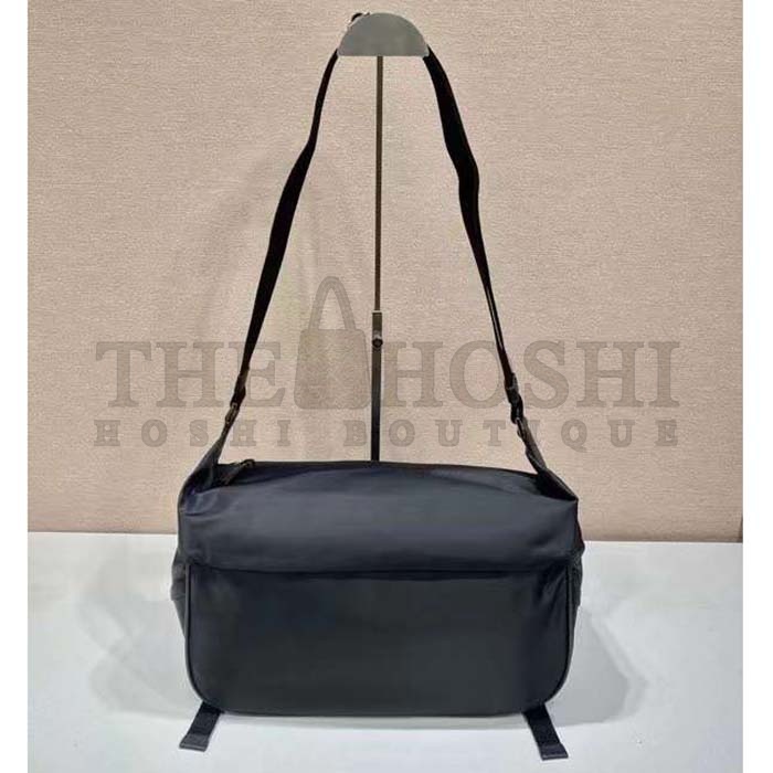 Pra*a Unisex Re-Nylon Saffiano Leather Shoulder Bag Black Fabric Flap Master Quality