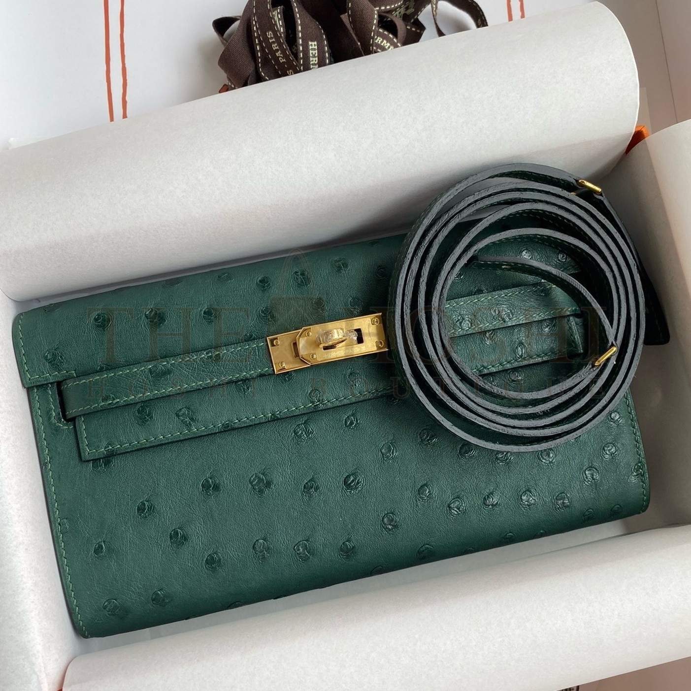 H**me5 Kelly Classique To Go Wallet in Malachite Ostrich Leather Master Quality