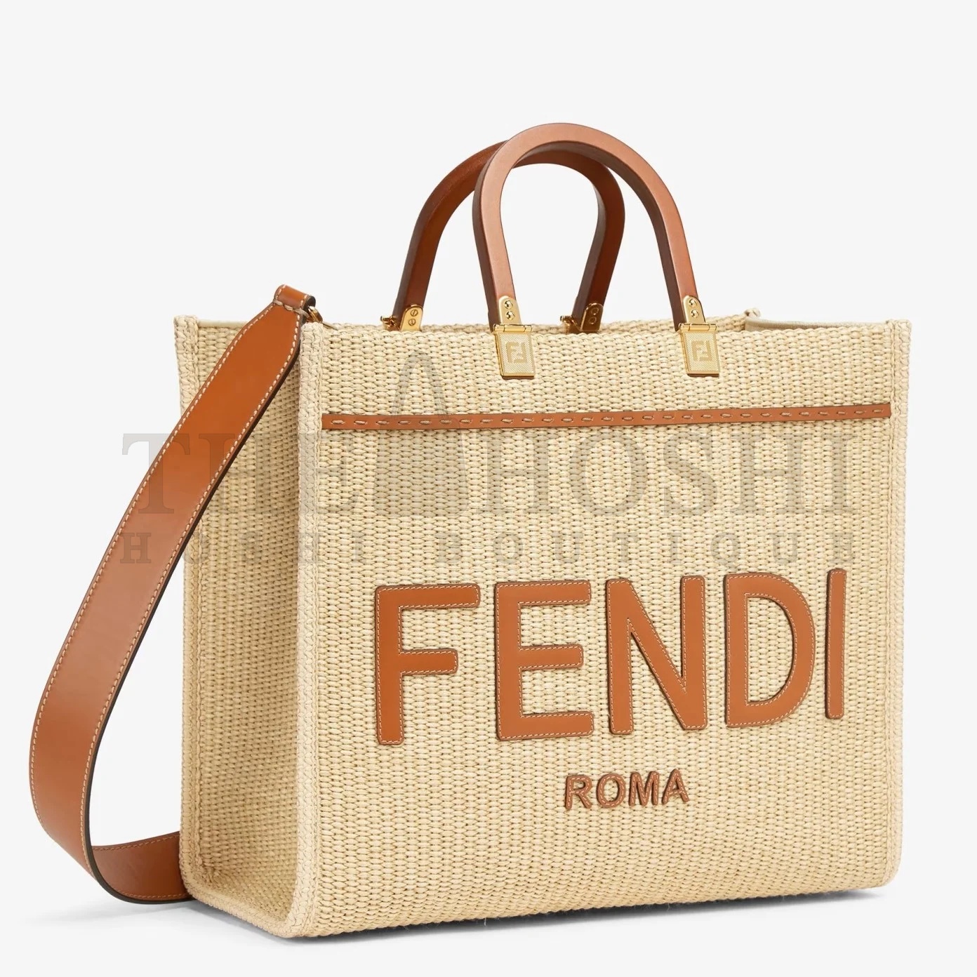 F**di Sunshine Medium Tote Bag in Natural Straw Master Quality