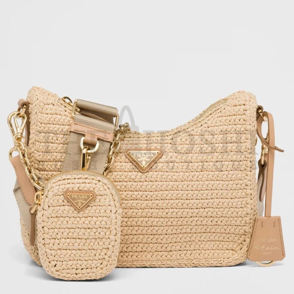 Pra*a Re-Edition 2005 Shoulder Bag In Beige Raffia Master Quality