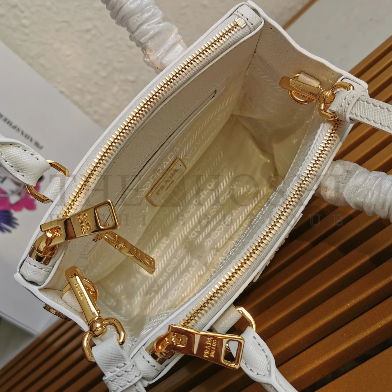 Pra*a Mini Galleria Bag In White Saffiano Leather Master Quality