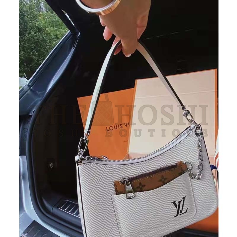 L0vis Vvtt0n LV Women Marelle Handbag Quartz White Epi Grained Cowhide Canvas Master Quality