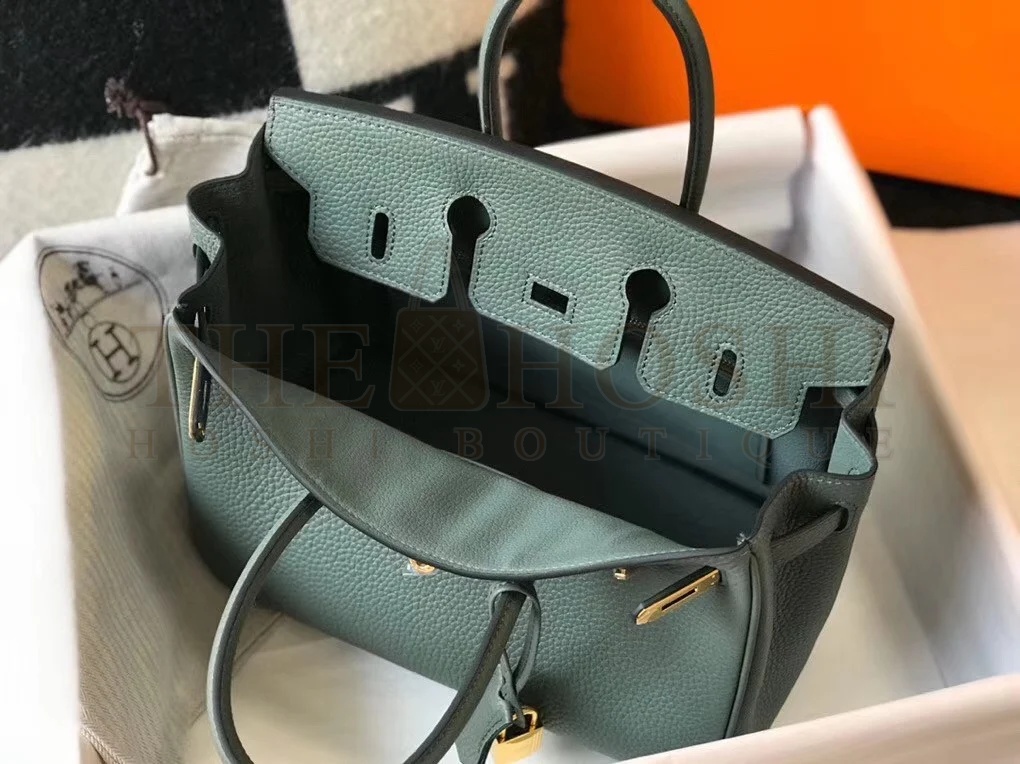 H**me5 Birkin 25 Bag In Vert Amande Clemence Leather with GHW Master Quality