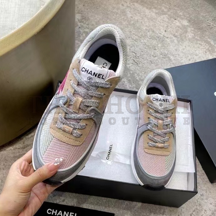 Ch**el Women CC Sneakers Fabric &amp; Suede Calfskin Multicolor 1 Cm Heel Master Quality