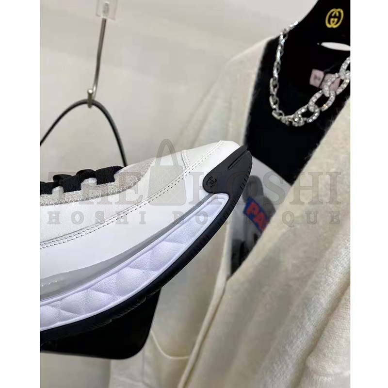 Ch**el Women Sneakers Suede Calfskin Nylon &amp; Grosgrain White Gray &amp; Yellow Master Quality