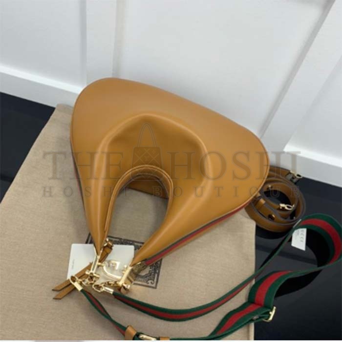 Gvc*1 Women Attache Large Shoulder Bag Dark Orange Leather Green Red Web Master Quality