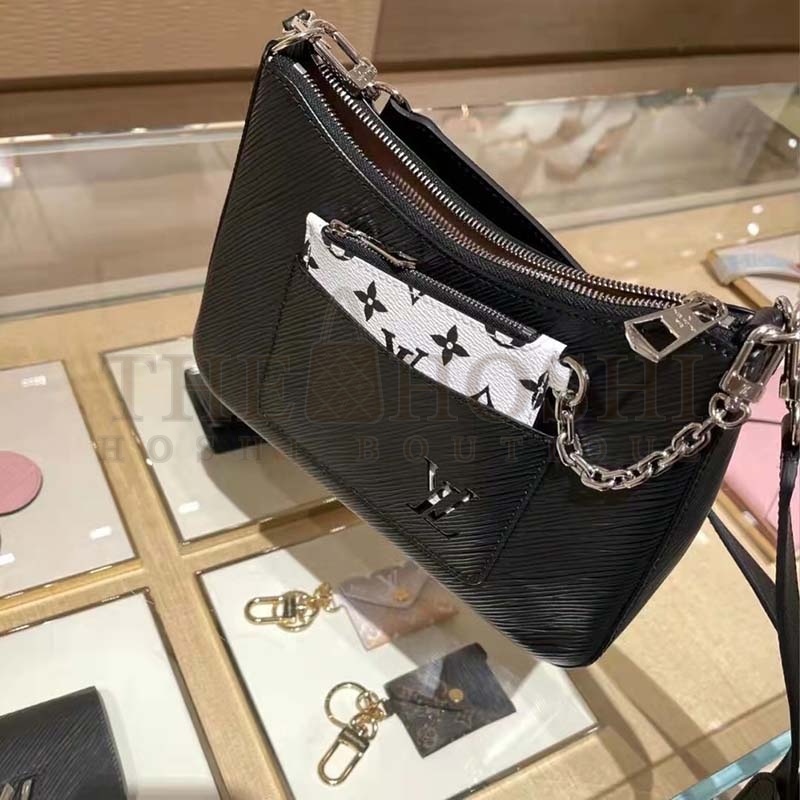 L0vis Vvtt0n LV Women Marelle Handbag Quartz Black Epi Grained Cowhide Canvas Master Quality