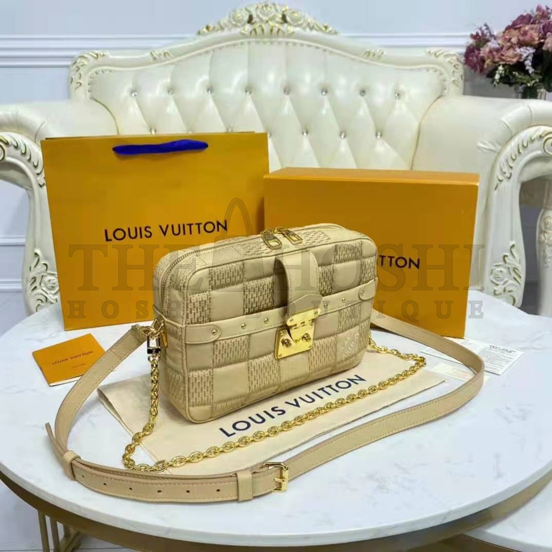 L0vis Vvtt0n LV Women Pochette Troca Handbag Cashmere Beige Damier Quilt Lamb Leather Master Quality