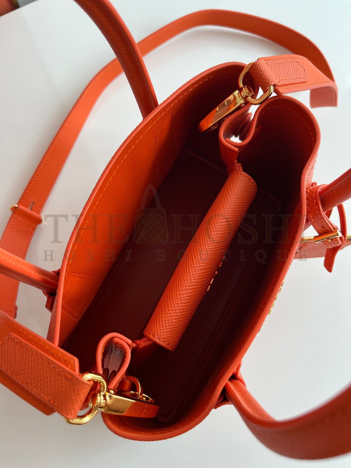 Pra*a Double Mini Bag In Orange Saffiano Leather Master Quality