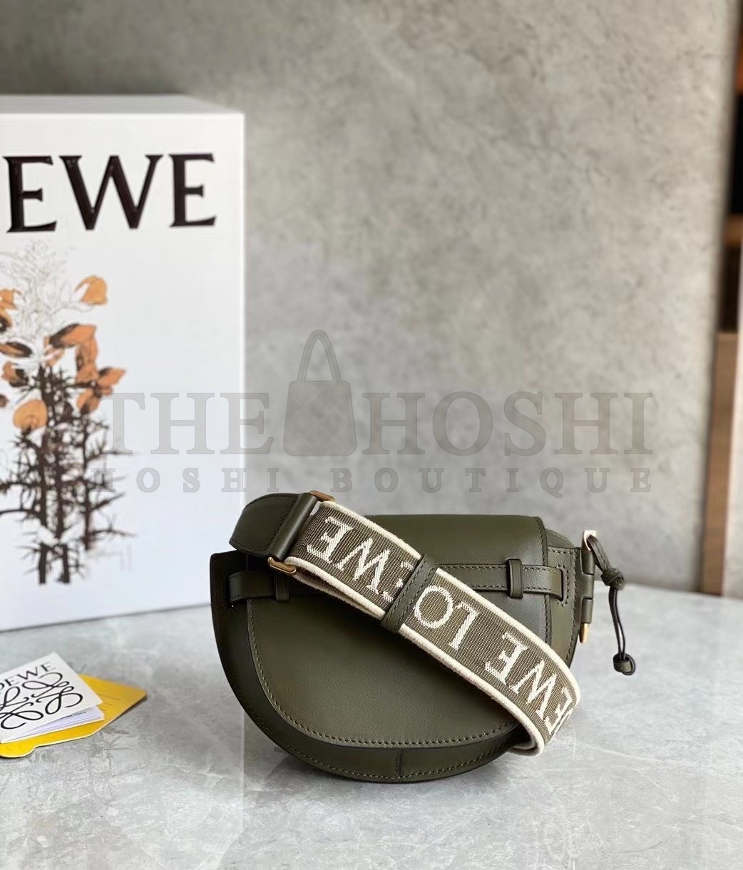L0ew* Mini Gate Dual Bag In Autumn Green Calfskin Master Quality