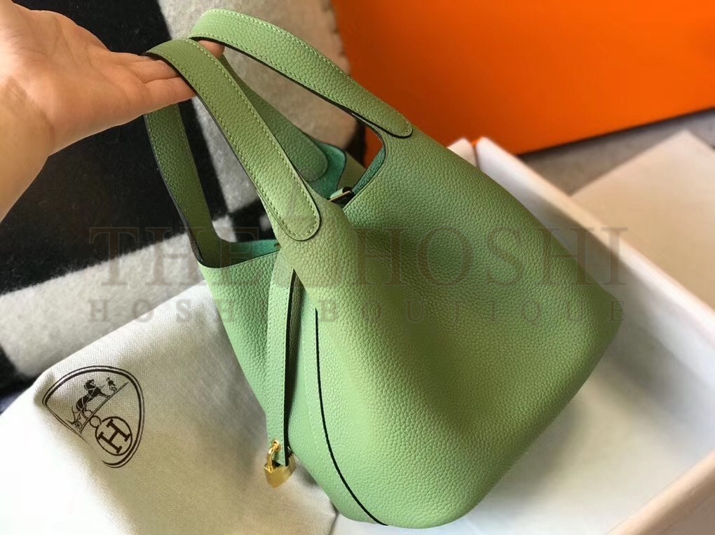 H**me5 Vert Criquet Picotin Lock PM 18cm Handmade Bag Master Quality