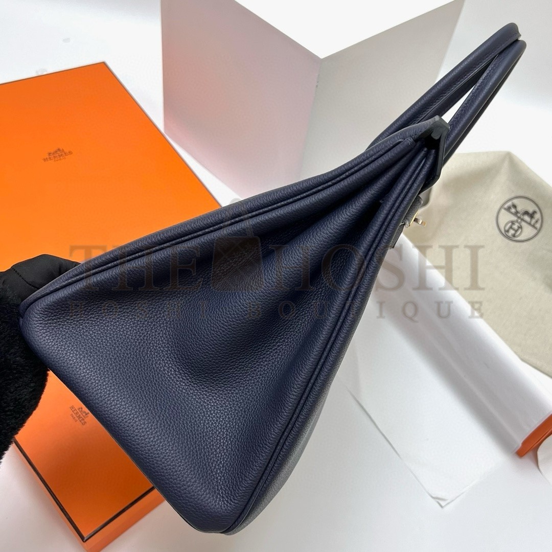 H**me5 Birkin 40 Retourne Handmade Bag In Blue Nuit Clemence Leather Master Quality