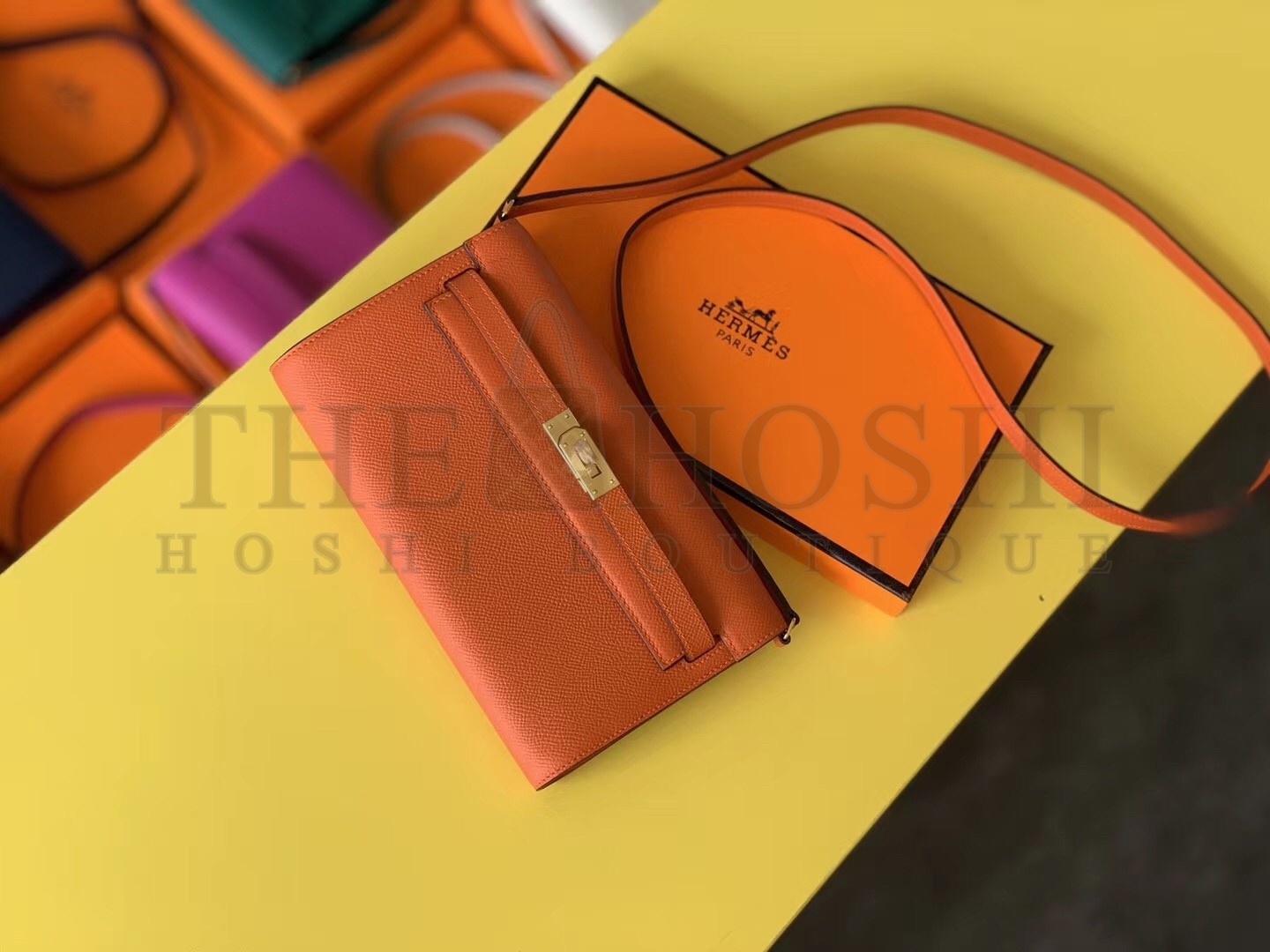 H**me5 Kelly Classique To Go Wallet In Orange Epsom Calfskin Master Quality