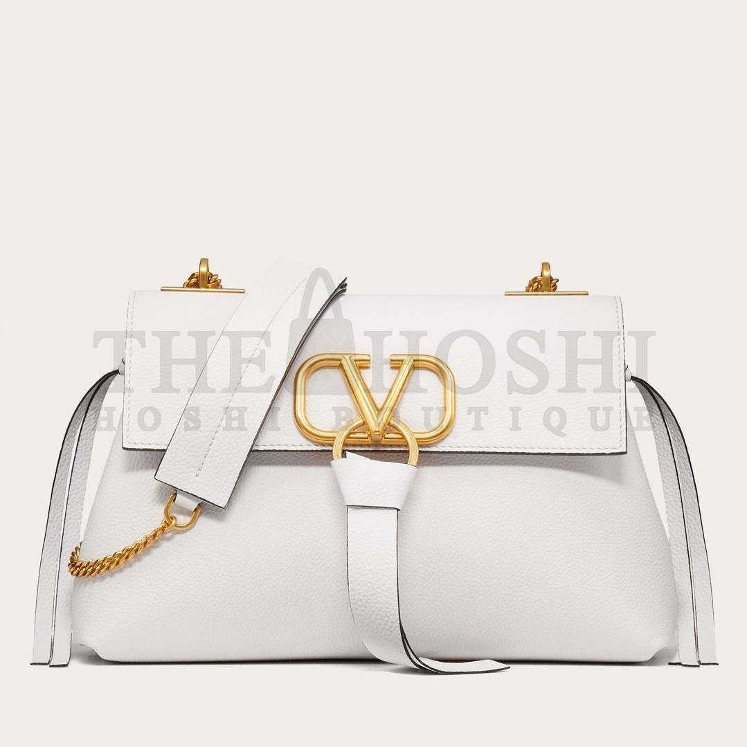Va1e*ntin0 Medium VRing Chain Bag In White Grainy Calfskin Master Quality