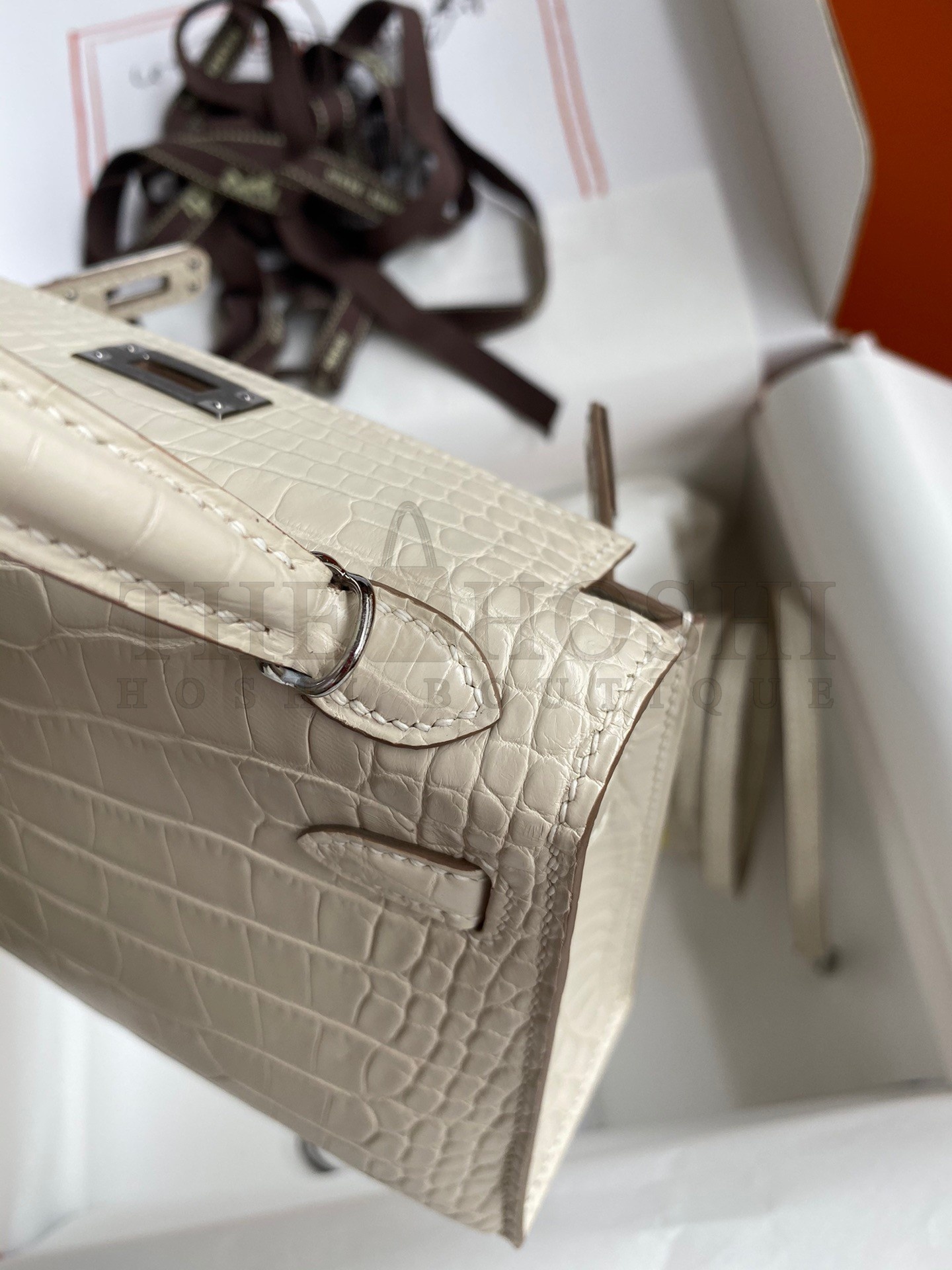 H**me5 Kelly Mini II Sellier Handmade Bag In Beton Matte Alligator Leather Master Quality