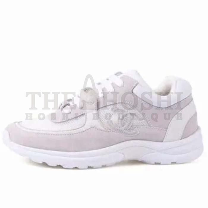 Ch**el Women CC Low Top Sneakers Calfskin Suede Leather Triple White Master Quality