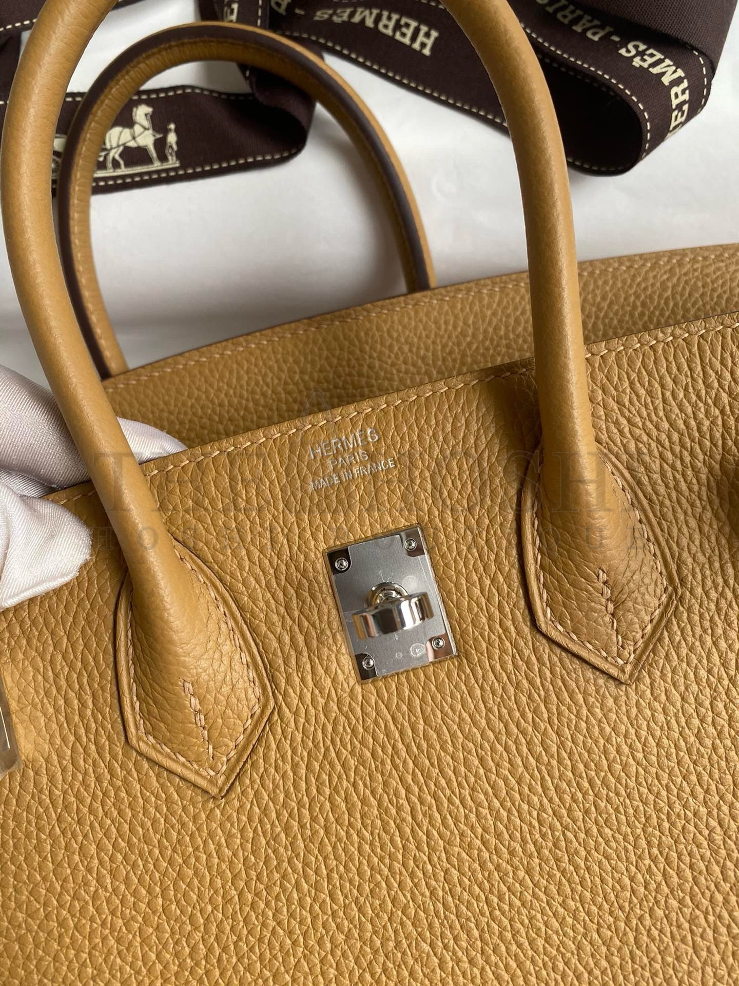 H**me5 Birkin 25 Retourne Handmade Bag In Biscuit Clemence Leather Master Quality