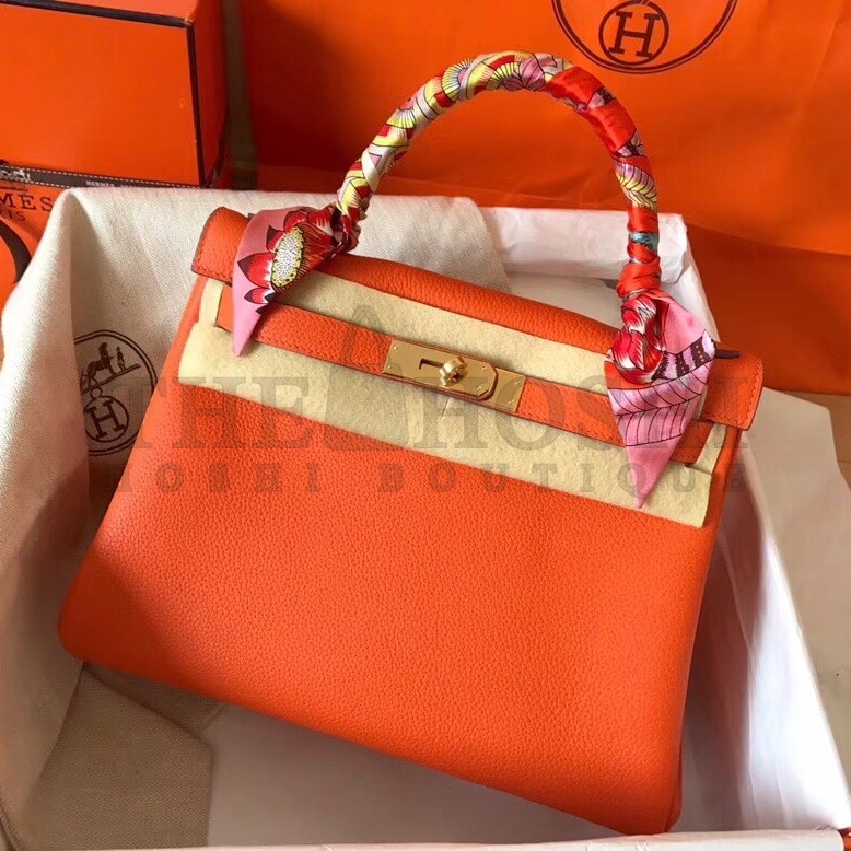 H**me5 Orange Clemence Kelly 28cm Handmade Bag Master Quality