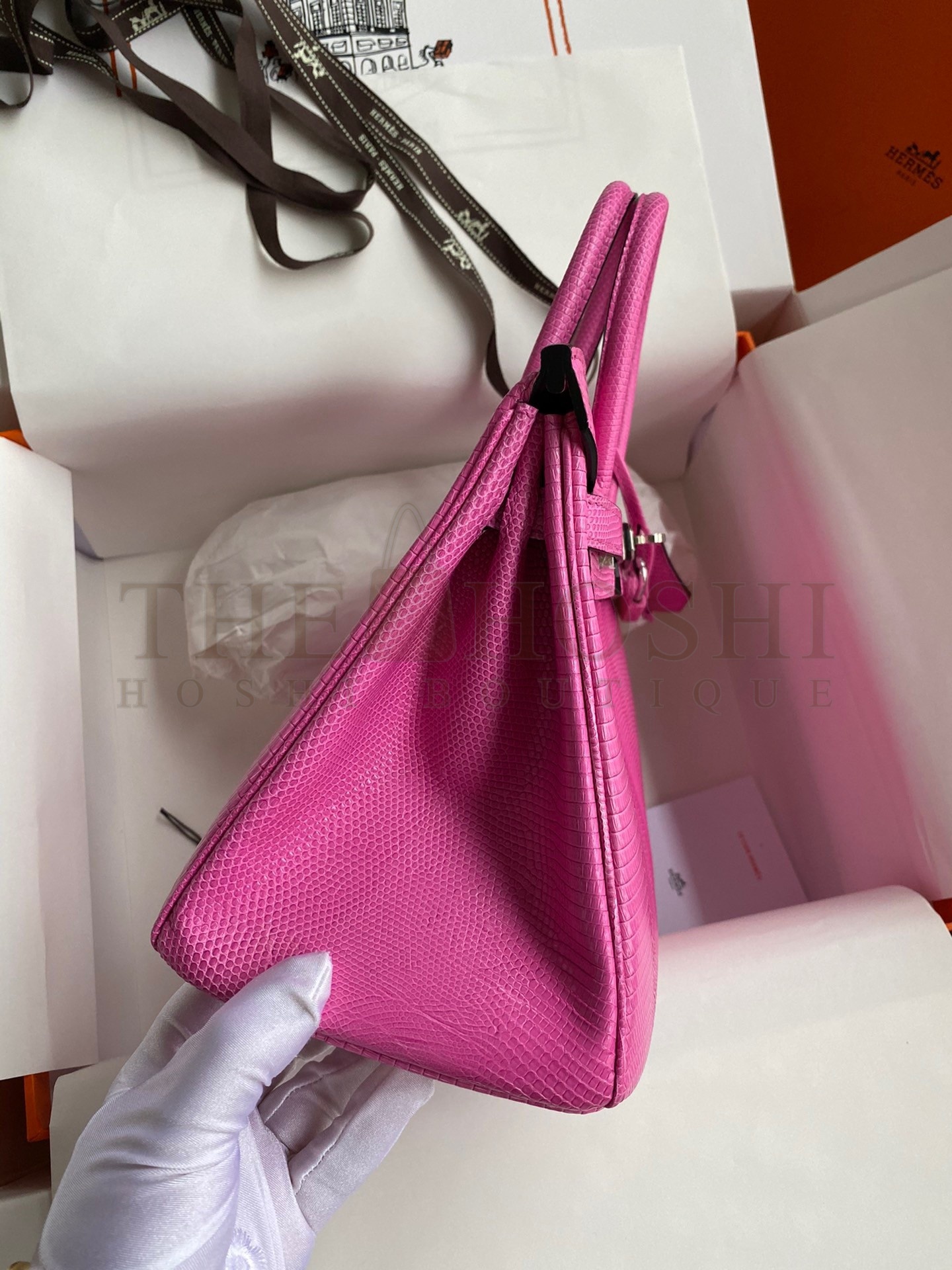 H**me5 Birkin 25 Retourne Handmade Bag In Pink Lizard Leather Master Quality