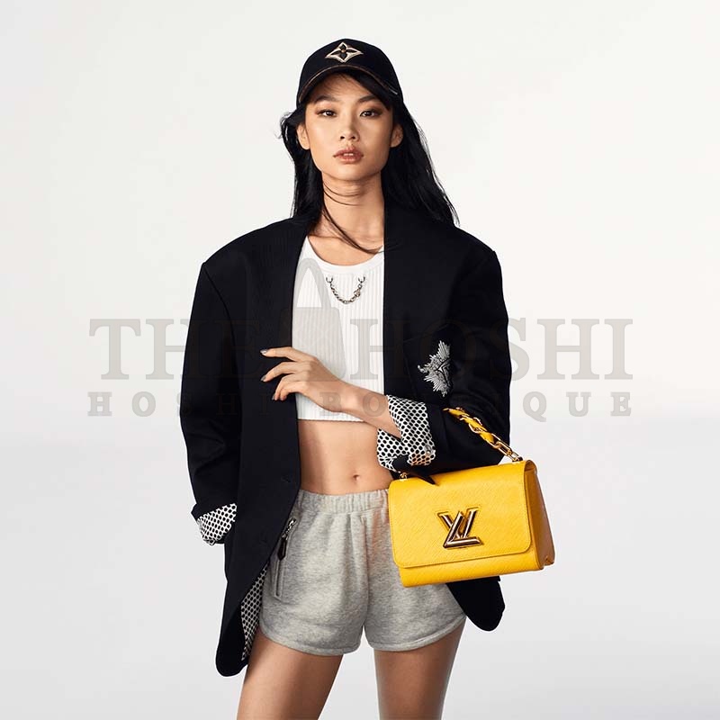 L0vis Vvtt0n LV Women Twist MM Handbag Sunflower Yellow Epi Grained Cowhide Leather Master Quality