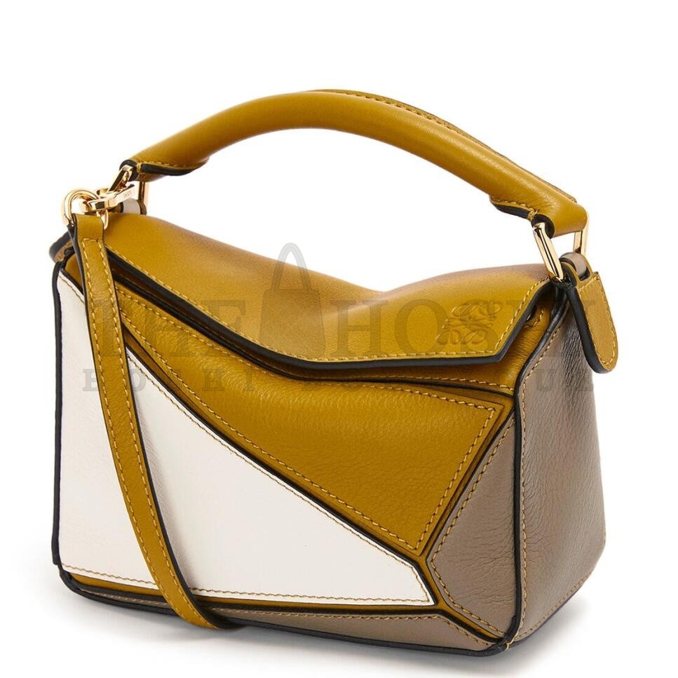 L0ew* Puzzle Mini Bag In Ochre/White/Taupe Calfskin Master Quality
