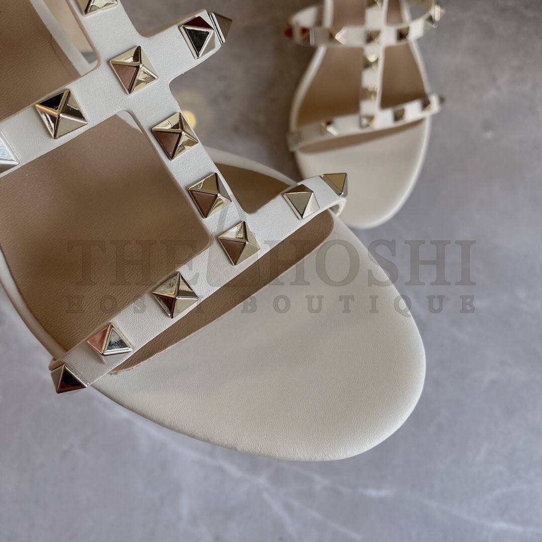 Va1e*ntin0 Rockstud Ankle Strap Sandals 60mm In White Calfskin Master Quality