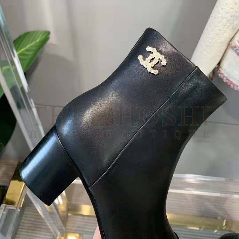 Ch**el Women Ankle Boots Calfskin Black 6.5 cm 2.6 in Heel Master Quality