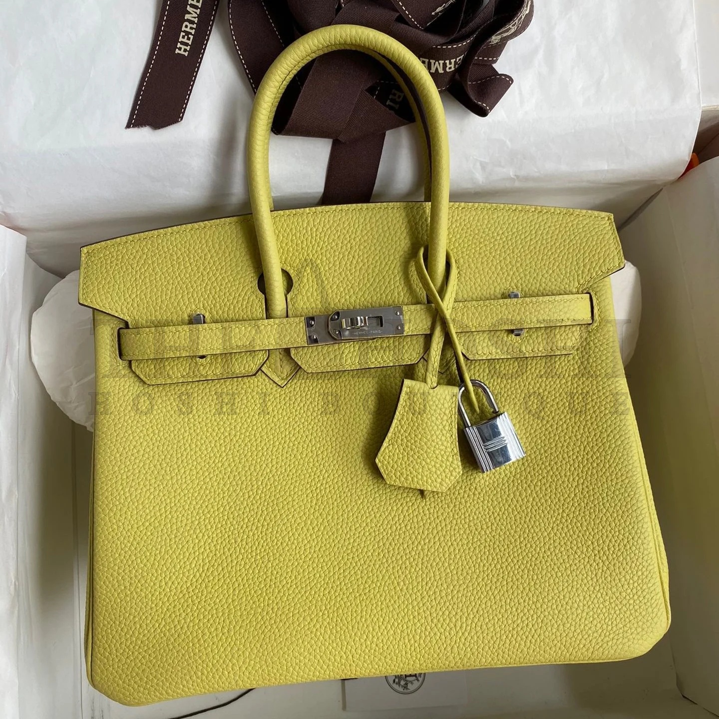 H**me5 Birkin 25 Retourne Handmade Bag In Jaune Poussin Clemence Leather Master Quality