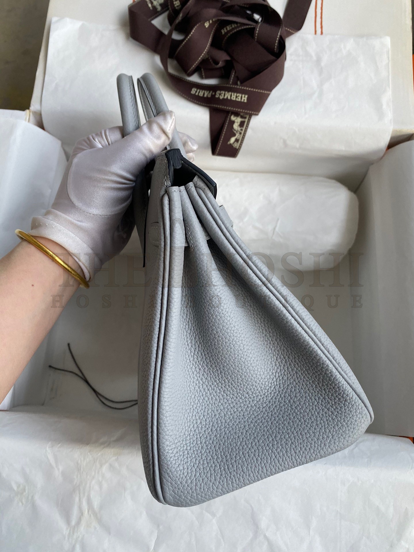 H**me5 Birkin 25 Retourne Handmade Bag In Blue Glacier Clemence Leather Master Quality