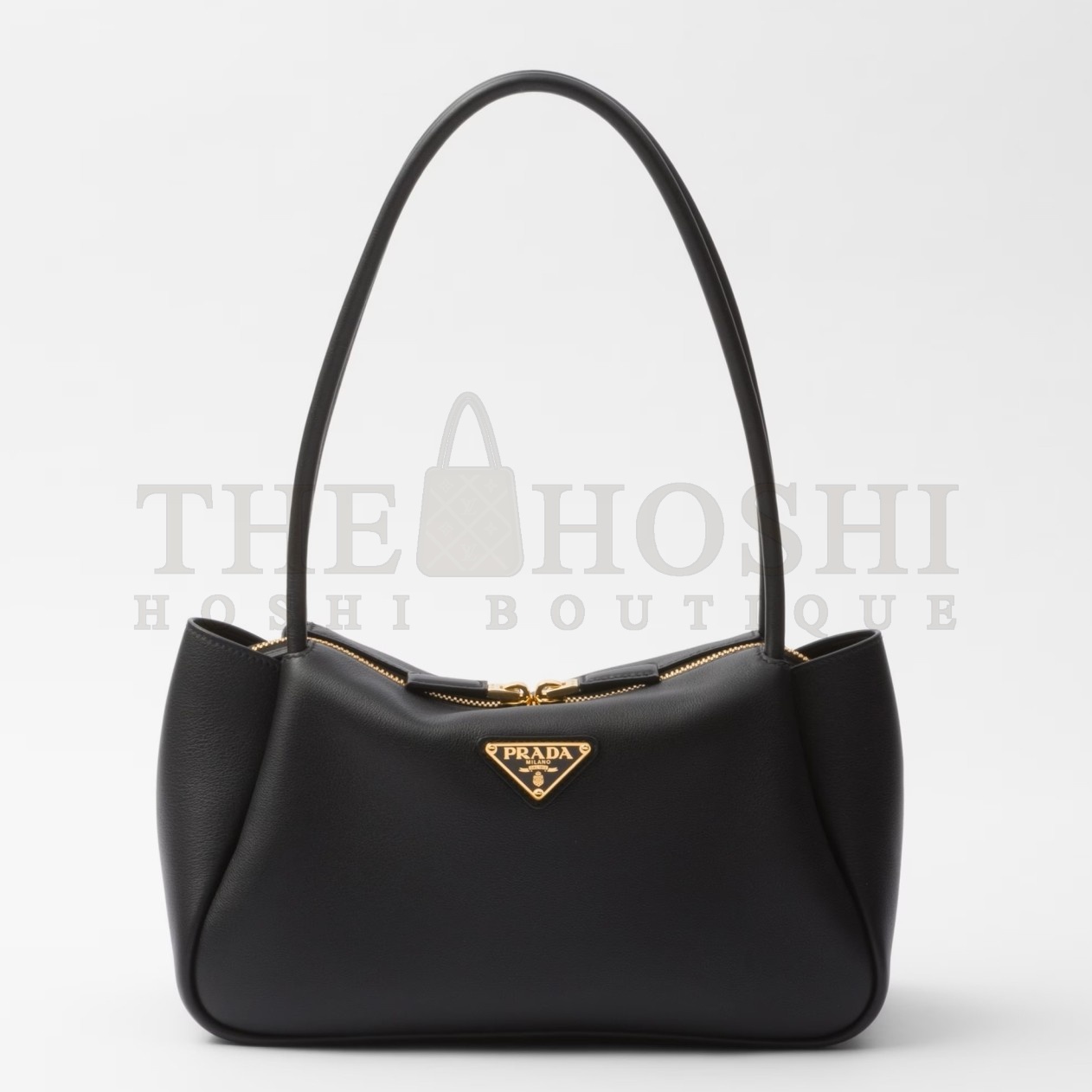 Pra*a Shoulder Bag in Black Calfskin with Triangle Logo Master Quality