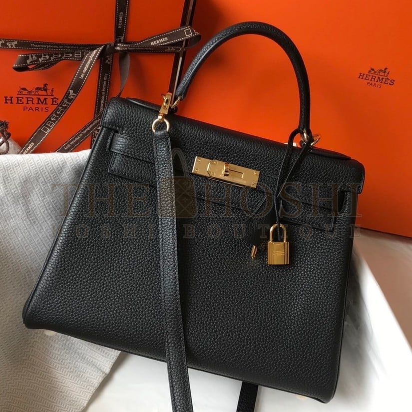 H**me5 Kelly 28cm Retourne Bag in Black Clemence Leather GHW Master Quality