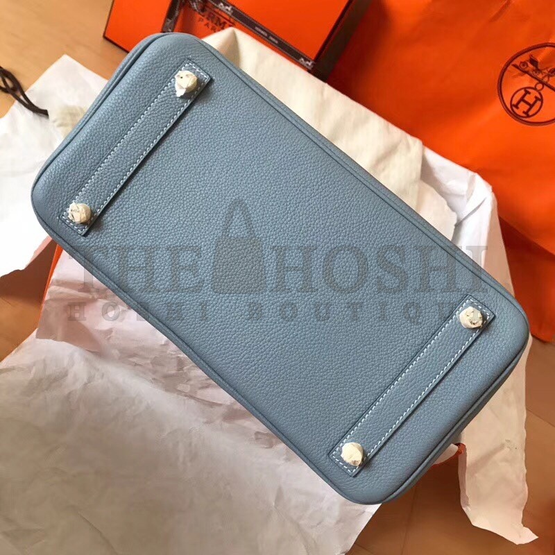 H**me5 Blue Lin Birkin 30cm Clemence Handmade Bag Master Quality