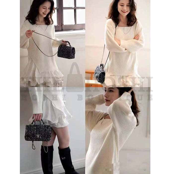 Ch**el Women CC Mini Flap Bag Top Handle Sequin Tweed Black Master Quality