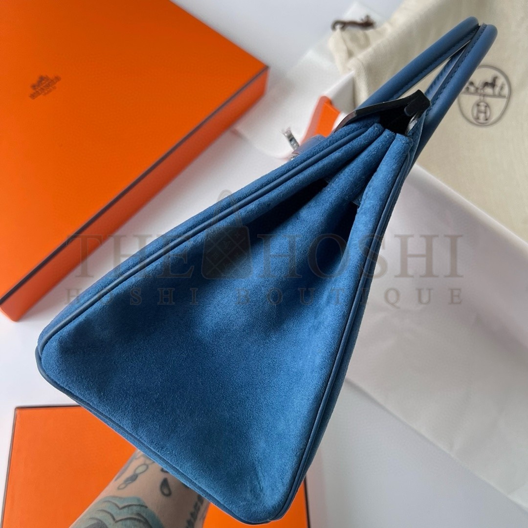 H**me5 Birkin 25 Grizzly Bag in Blue Veau Doblis and Swift Leather Master Quality