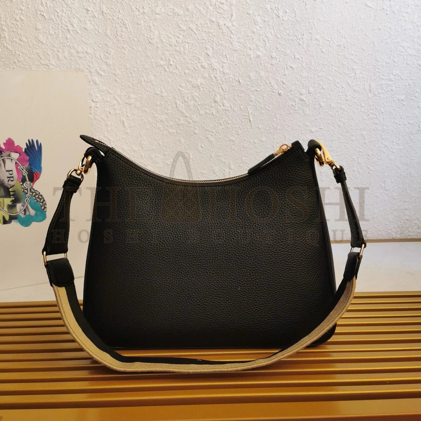 Pra*a Shoulder Bag in Black Grained Leather Master Quality