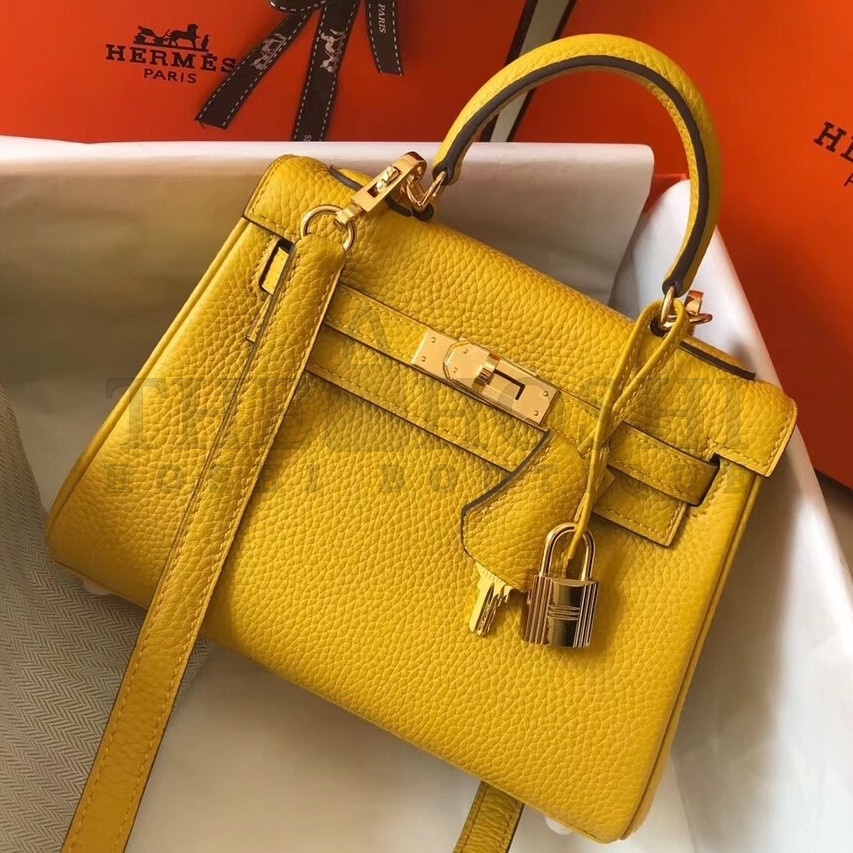 H**me5 Mini Kelly 20cm Bag In Yellow Clemence Leather Master Quality