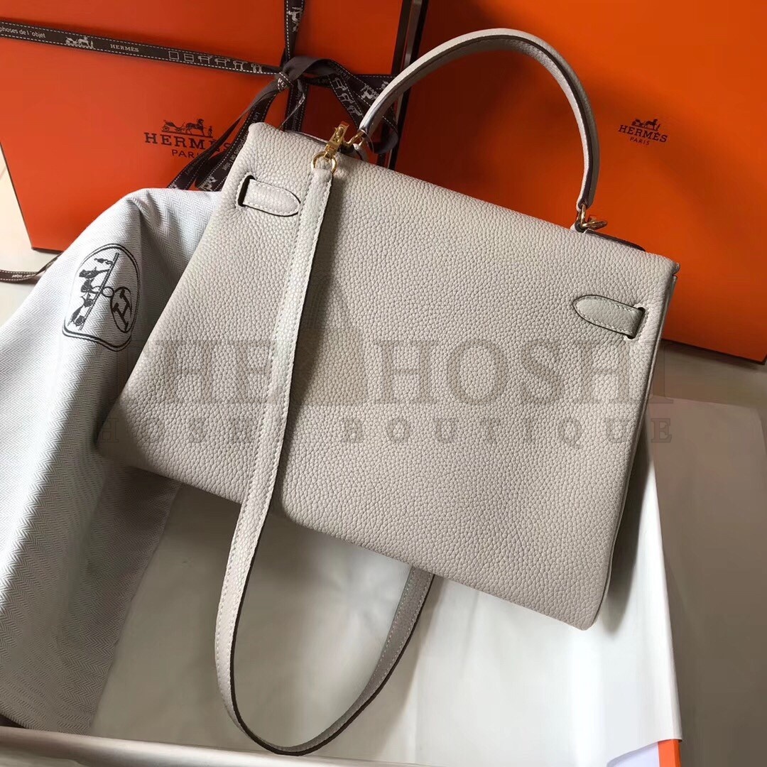 H**me5 Kelly 32cm Retourne Bag In Pearl Grey Clemence Leather Master Quality