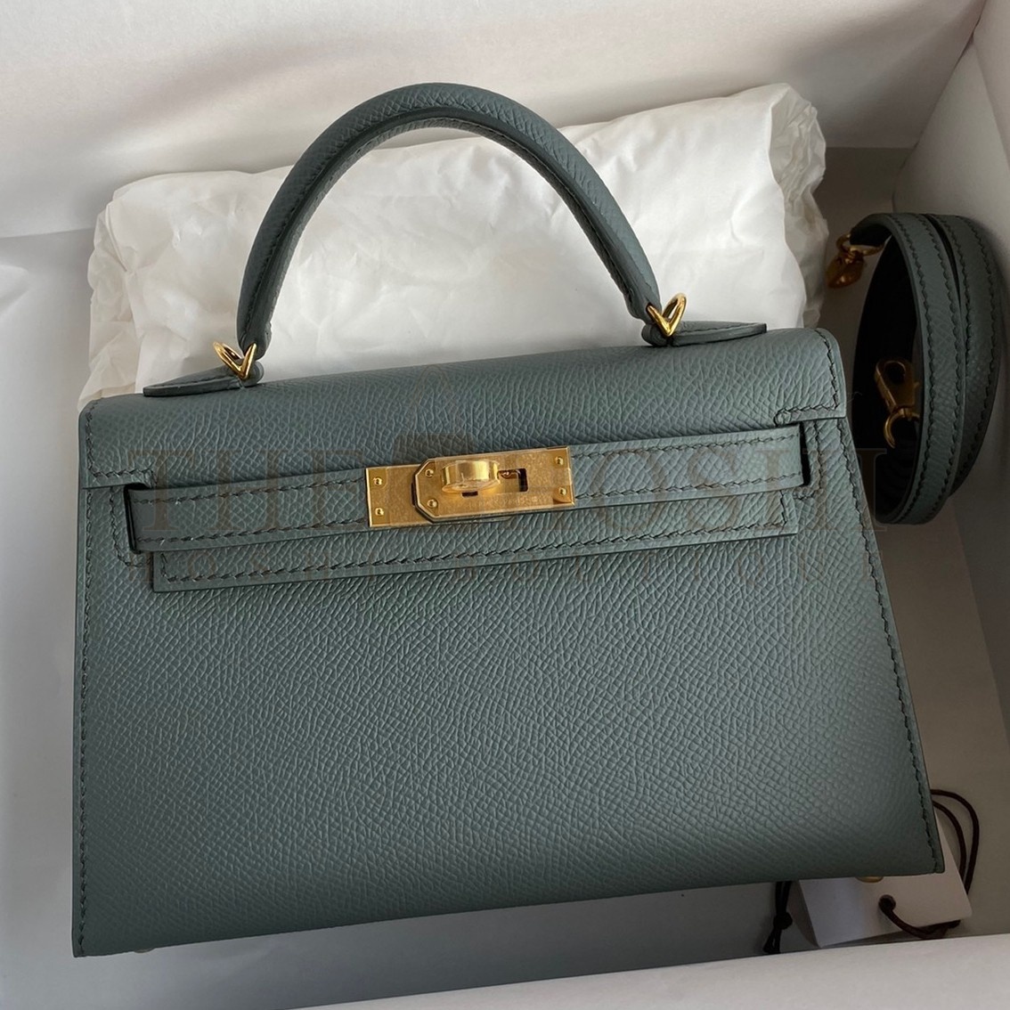 H**me5 Kelly Mini II Sellier Handmade Bag In Vert Amande Epsom Calfskin Master Quality