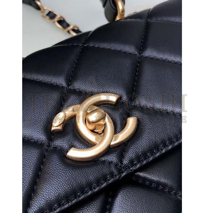 Ch**el Women CC Flap Bag Top Handle Lambskin Gold-Tone Metal Black Master Quality