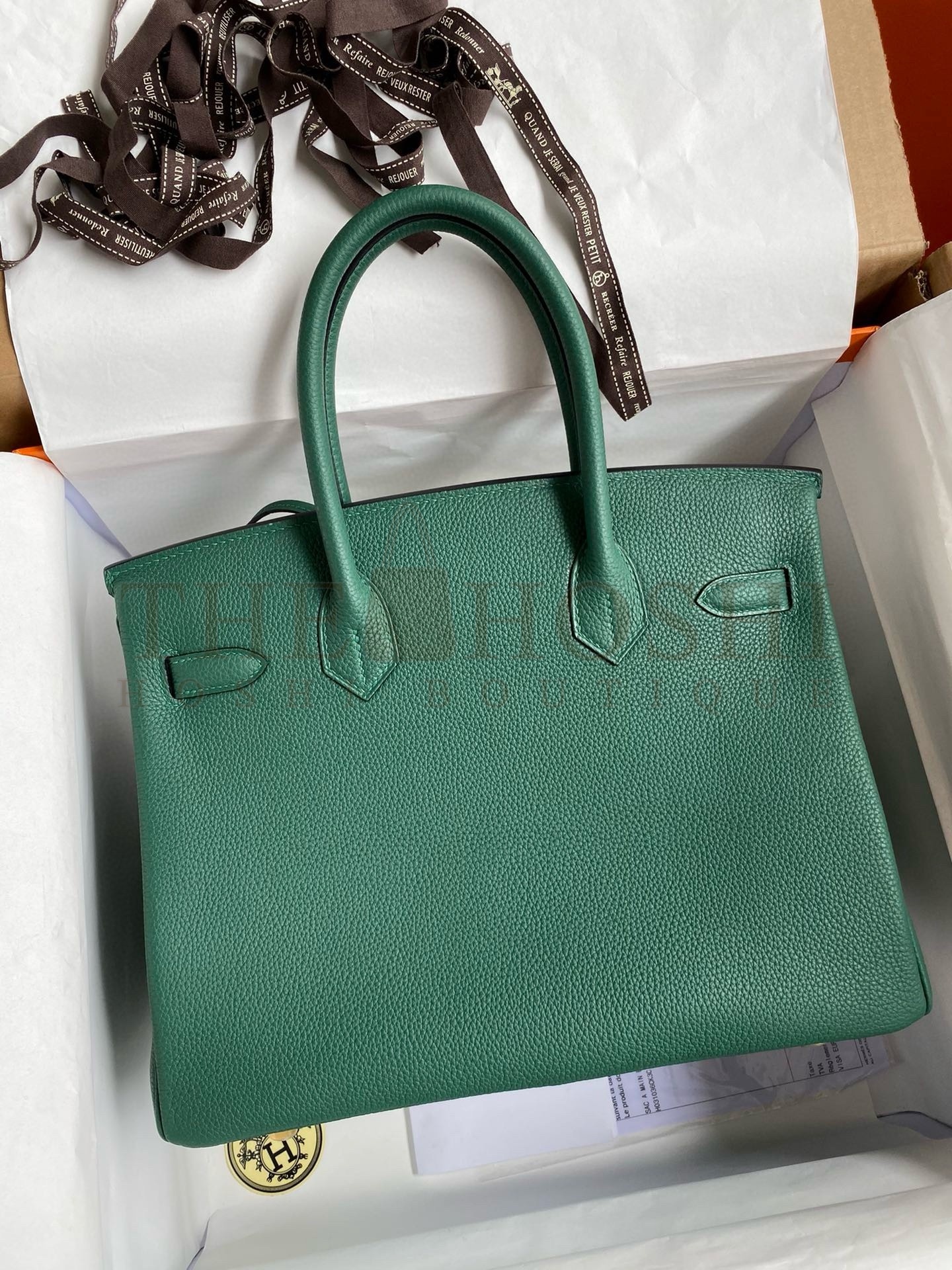 H**me5 Birkin 35 Retourne Handmade Bag in Malachite Clemence Leather Master Quality